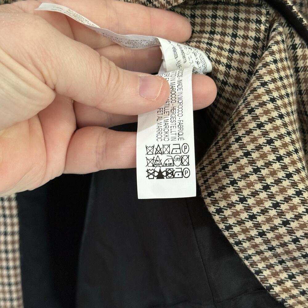 ZARA Houndstooth Double Breasted Blazer Jacket Brown Beige M Dark Academia - Picture 5 of 10